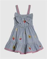River Island Mini Girls Dress Blue Stripe Embroidered Bow Sleeveless Abbie Rosie