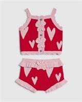River Island Baby Girls Top & Shorts Set Red Heart Knitted 2 Piece Sleeveless