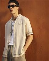 River Island Mens Shirt Beige Regular Fit Linen Blend Floral Short Sleeve Top - XS Regular