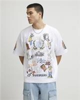 River Island Mens T-Shirt White Oversized Fit Tattoo Graphic T Shirt Tee Top - L Regular