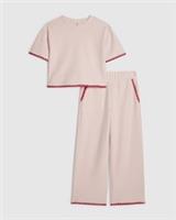 River Island Girls T-Shirt & Pants Set Pink Whipstitch 2 Piece Crew Short Sleeve