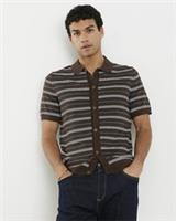 River Island Mens Shirt Brown Short Sleeve Knitted Stripe Striped Collar Top - M Regular
