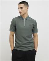 River Island Mens Polo Shirt Khaki Muscle Fit Textured Zip Short Sleeve Top - 2XL Regular