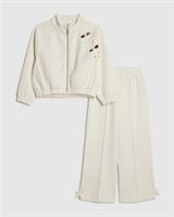 River Island Girls Tracksuit Set Cream Rosette Graphic 2 Piece Long Sleeve