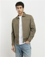 River Island Mens Overshirt Khaki Regular Fit Curved Hem Zip Long Sleeve Top - M Regular
