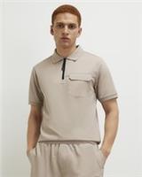 River Island Mens Polo Shirt Cream Slim Fit Nylon Pocket Collar Short Sleeve Top - M Regular