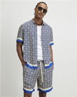 River Island Mens Shorts Blue Tile Print Drawstring Del Maar Drawstring Bottoms - L Regular
