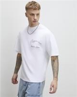 River Island Mens T-Shirt White Oversized Fit Sappora Crane Graphic Tee Top - M Regular