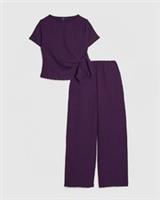 River Island Girls T-Shirt & Joggers Set Purple Knot Front 2 Piece Textured