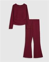 River Island Girls T-Shirt & Trouser Set Red Textured 2 Piece Long Sleeve