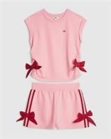 River Island Girls T-Shirt & Shorts Set Pink Bow Striped 2 Piece Sleeveless