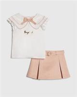 River Island Mini Girls Top & Skort Set Pink Faux Suede 2 Piece Short Sleeve