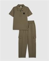 River Island Boys Polo Shirt & Joggers Set Khaki Short Sleeve 2 Piece Zip