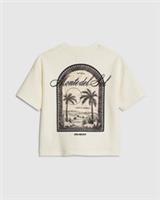 River Island Mini Boys T-Shirt Cream Textured Palm Tree Crew T Shirt Tee Top