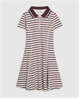 River Island Girls Dress Red Stripe Ribbed Zip Polo Striped Collar Short Sleeve