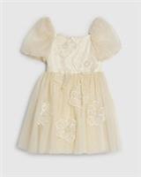 River Island Girls Dress Yellow Puff Sleeve Floral Embroidery Tulle Skirt Zip
