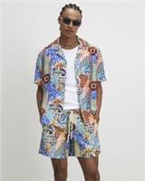 River Island Mens Swim Shorts Blue Mosaic Drawstring Del Maar Swimwear Bottoms - XS Regular