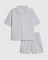 River Island Boys Shirt & Shorts Set Blue Linen Look 2 Piece Short Sleeve