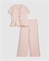 River Island Girls Peplum Top & Jeans Set Pink Denim 2 Piece Short Sleeve Denim