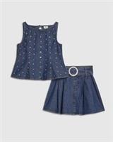 River Island Girls Peplum Top & Skirt Set Blue Embellished 2 Piece Sleeveless