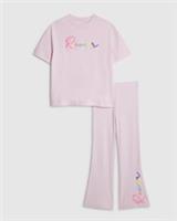 River Island Girls T-Shirt & Trousers Set Pink 2 Piece Short Sleeve Crew Neck
