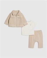 River Island Baby Boys Shacket Set Cream 3 Piece T-Shirt Joggers Collared