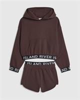 River Island Girls Hoodie & Shorts Set Brown 2 Piece Long Sleeve Hooded RI Waist