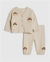 River Island Baby Boys Cardigan & Joggers Set Beige Tiger 2 Piece Long Sleeve