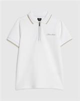 River Island Boys Polo Shirt White Textured Embroidered Graphic Short Sleeve Top