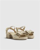 River Island Girls Sandals Gold Glitter Bow Heeled Buckle Square Open Toe Shoes