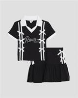 River Island Girls Polo Shirt & Skirt Set Black Bow Collared 2 Piece Collared