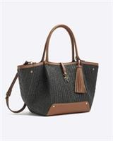 River Island Womens Tote Bag Black Raffia Large Popper Grab Top Handles