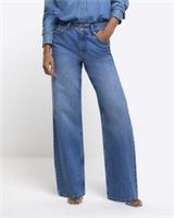 River Island Womens Straight Jeans Petite Blue High Waist Button Trousers Pants - 12 Extra Short Petites