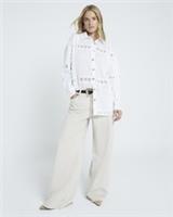 River Island Womens Shirt White Long Sleeve Lace Collared Button Collar Top - 8 Regular