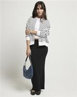 River Island Womens Sweatshirt Black Stripe Zip Up Bomber Baseball Neck Top - L Regular