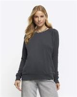 River Island Womens Top Grey Crew Neck Long Sleeve Elasticated Cuffs Blouse - 6 Regular