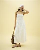River Island Womens Maxi Dress White Broderie Shirred Sleeveless Square Neck - 12 Regular