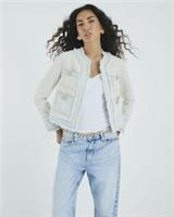 River Island Womens Jacket Cream Long Sleeve Denim Boucle Mix Outerwear Top - M Regular