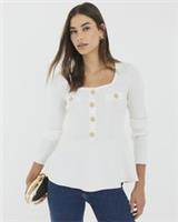 River Island Womens Top Peplum White Knitted Long Sleeve Square Neck Blouse - S Regular