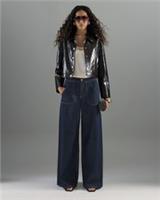 River Island Womens Wide Leg Jeans Indigo Mid Rise Tailored Baggy Trousers Pants - 16 Short Regular