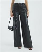 River Island Womens Wide Leg Trousers Black Faux Leather Belted Pants Bottoms - 20 Regular
