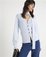 River Island Womens Cardigan Blue Knitted Tie Neck V-Neck Button Jumper Top - M Regular