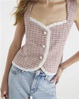 River Island Womens Waistcoat Pink Boucle Sleeveless Frill Trim Outerwear Top - L Regular