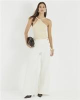 River Island Womens Wide Leg Trousers Cream Button Front Zip Pants Bottoms - 16 Regular