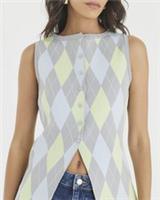 River Island Womens Waistcoat Grey Knit Argyle Button Sleeveless Outerwear Top - L Regular