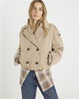 River Island Womens Trench Jacket Beige Short Bubble Hem Button Outerwear Top - 16 Regular