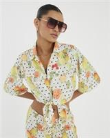 River Island Womens Shirt White Fruit Polka Dot Print Beach Button Short Sleeve - M Regular