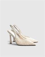 River Island Womens Slingback Heels Cream Crochet Pointed Toe Skinny Heel Shoes