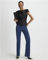 River Island Womens Top Black Button Puff Cap Sleeve Tailored Button Blouse - 10 Regular