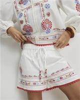 River Island Womens Shorts White Embroidered Drawstring Waistband Bottoms - L Regular